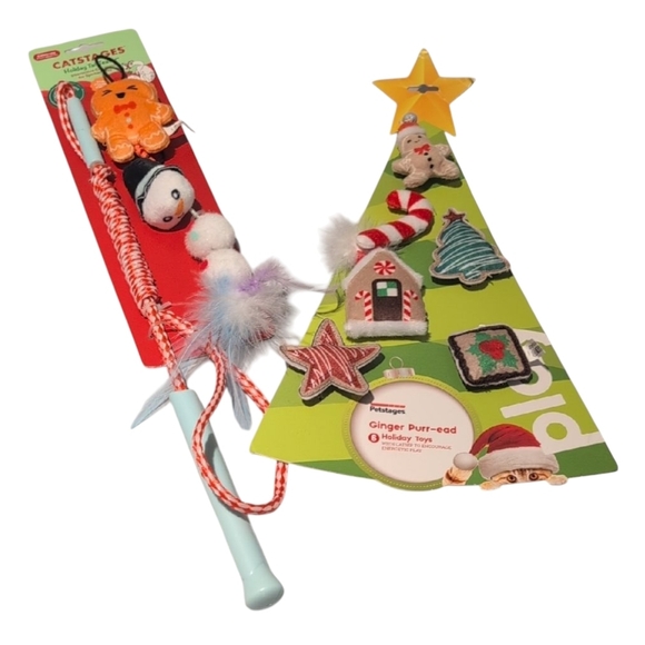 Petstages Christmas Cat Toys Teaser Wand & Catnip Felt Toys - Picture 1 of 5
